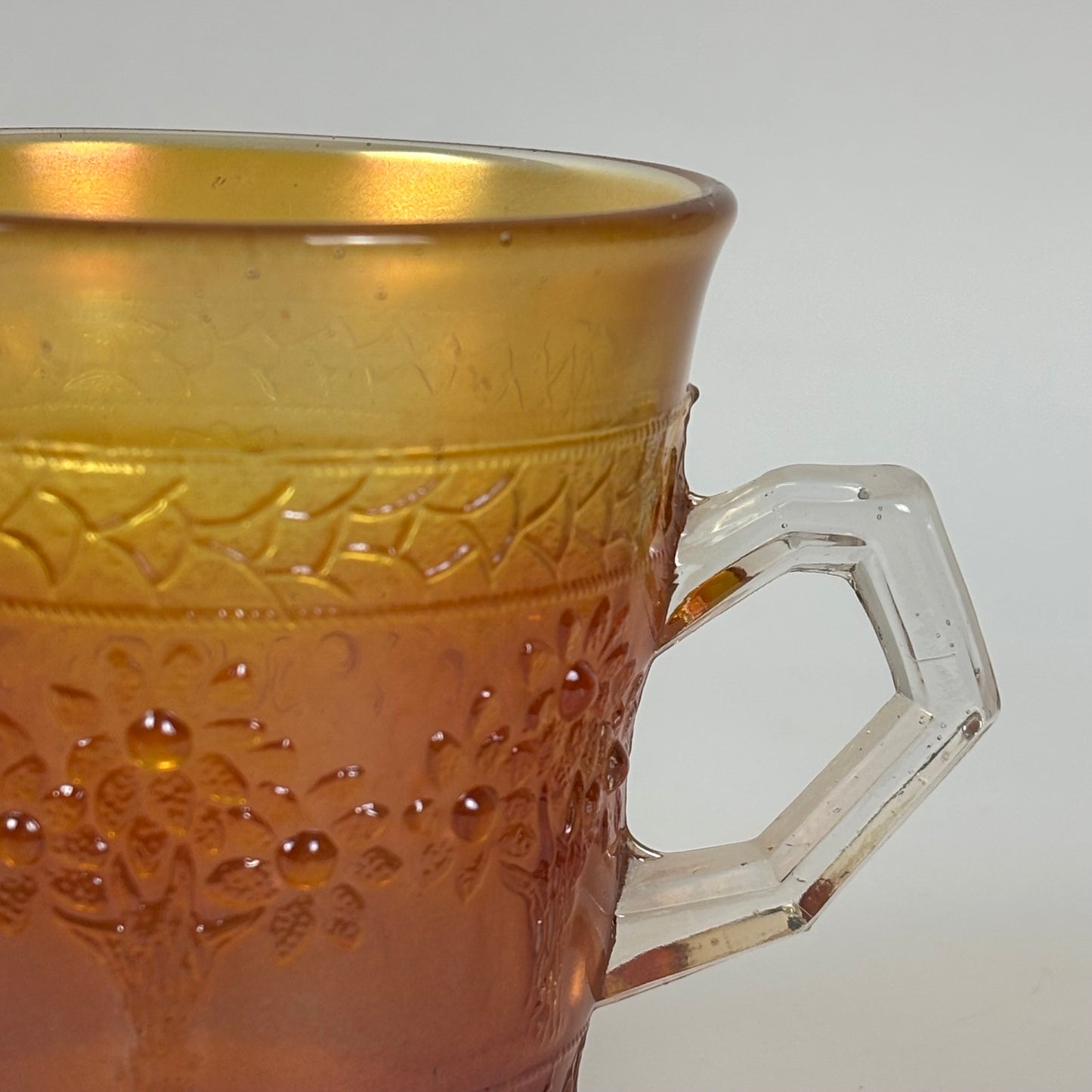 Antique Fenton Orange Tree |⋆˙⟡|Marigold Carnival Glass Mugs Pair, c. 1911–1920s