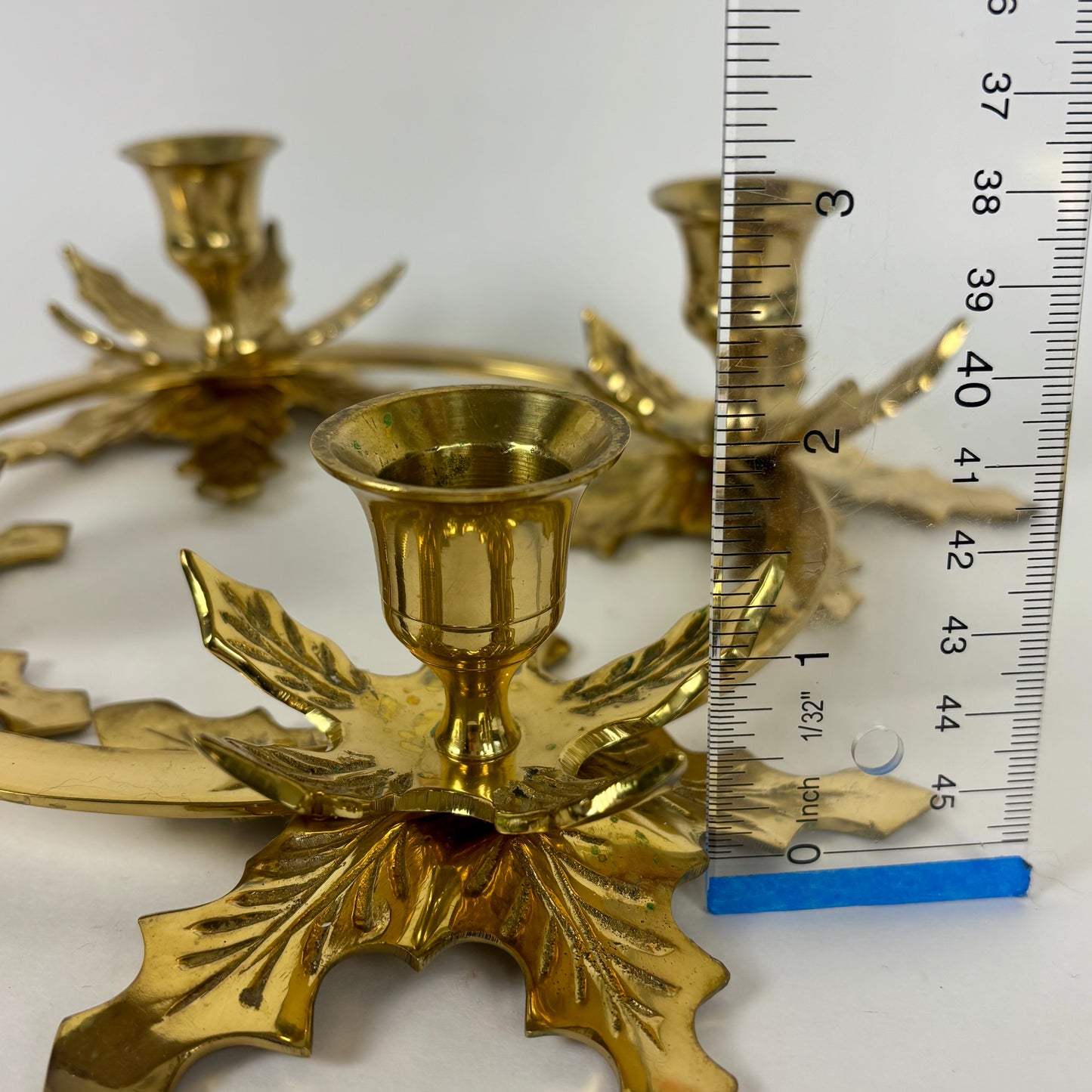 Vintage Hosley Solid Brass Leaf Wreath |⋆˙⟡| 4-Light Taper Candle Holder