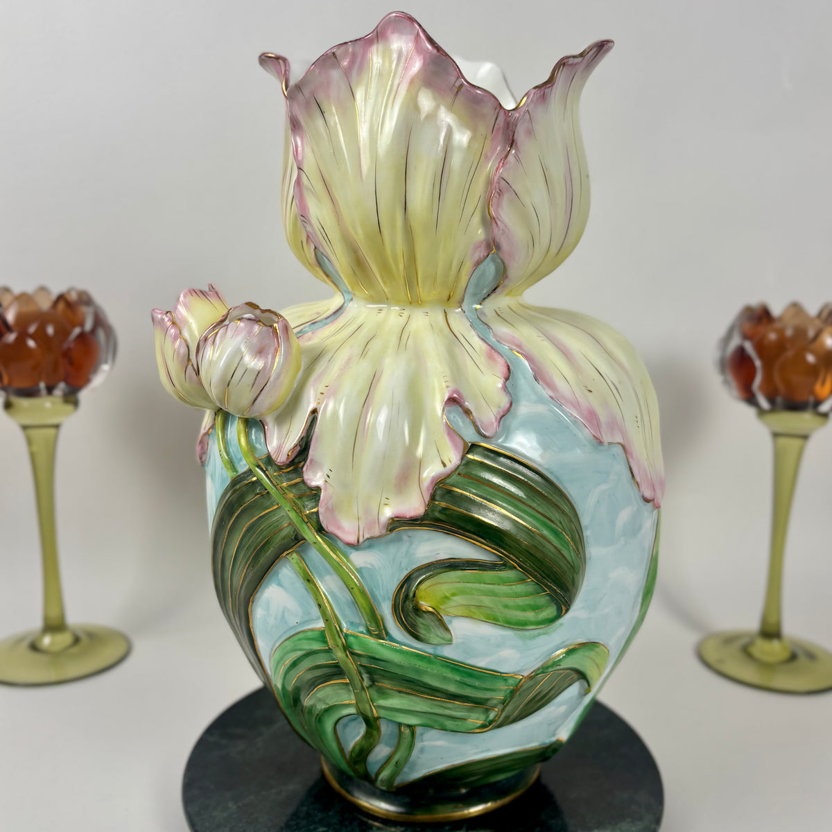 RARE Antique Vance Faience Co. & Wheeling Pottery |⋆˙⟡| Art Nouveau, Majolica Iris Vase