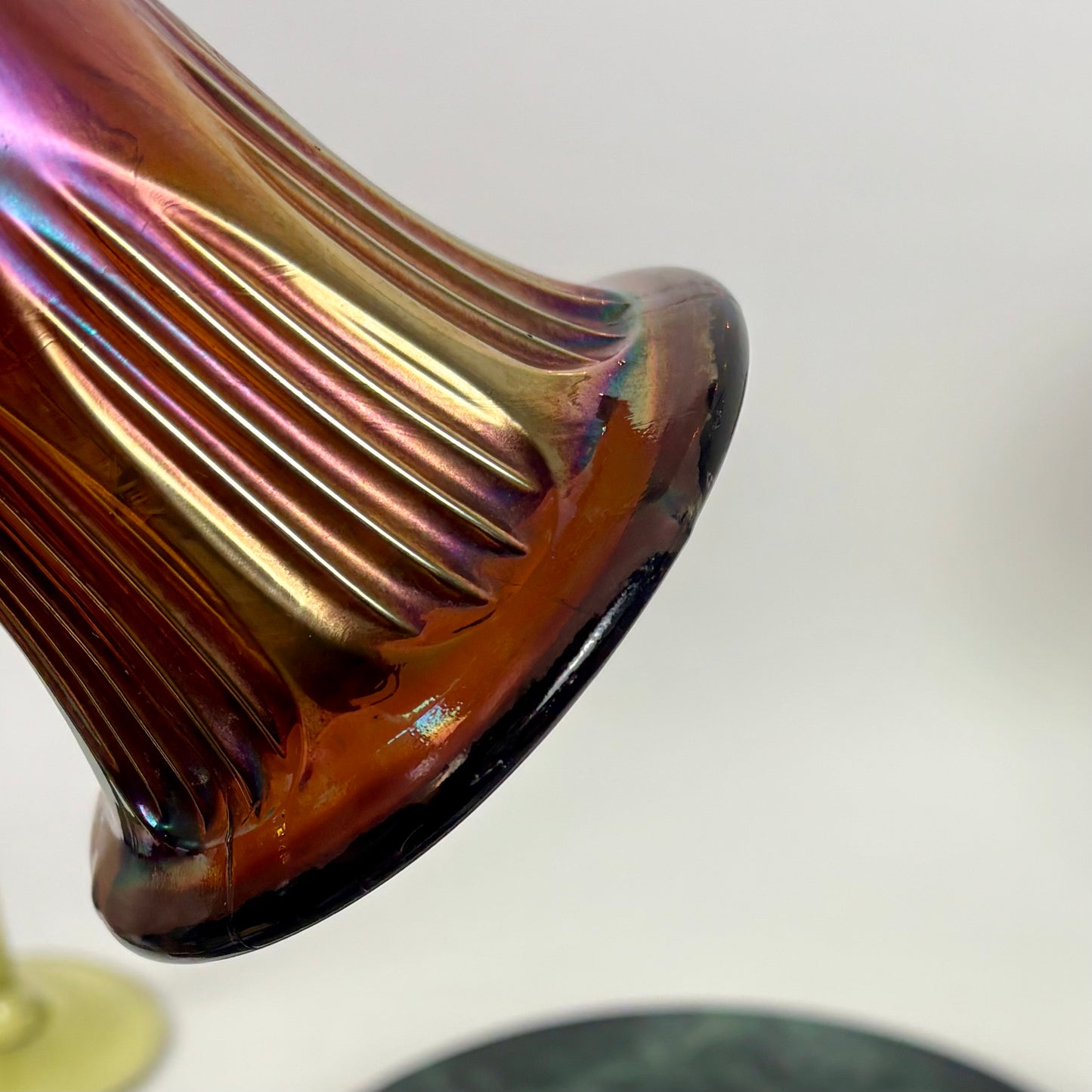 Fenton Amethyst Diamond & Rib Pattern Swung Glass Vase |⋆˙⟡| Iridescent Ribbed Art Glass, Early 20th Century