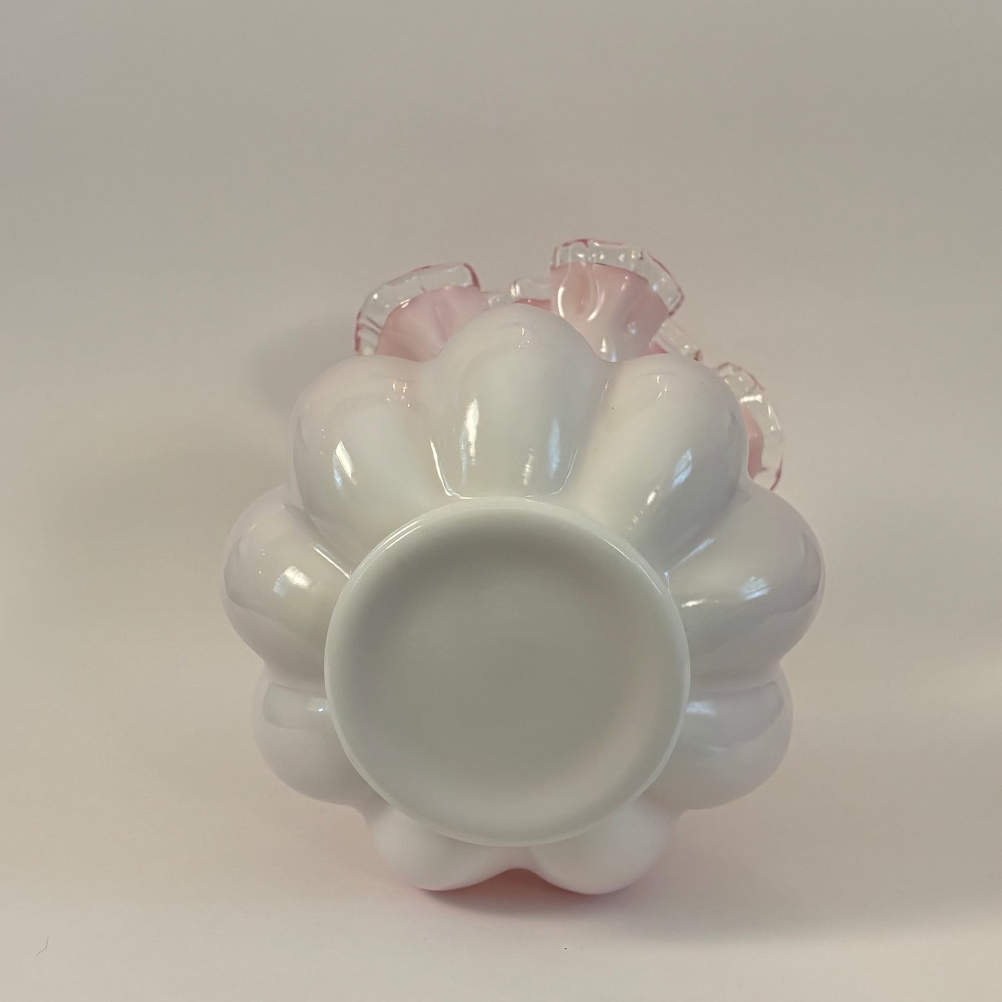Vintage Pink Milk Glass Ruffled Vase ⋆˙⟡ Fenton Peach Crest Style
