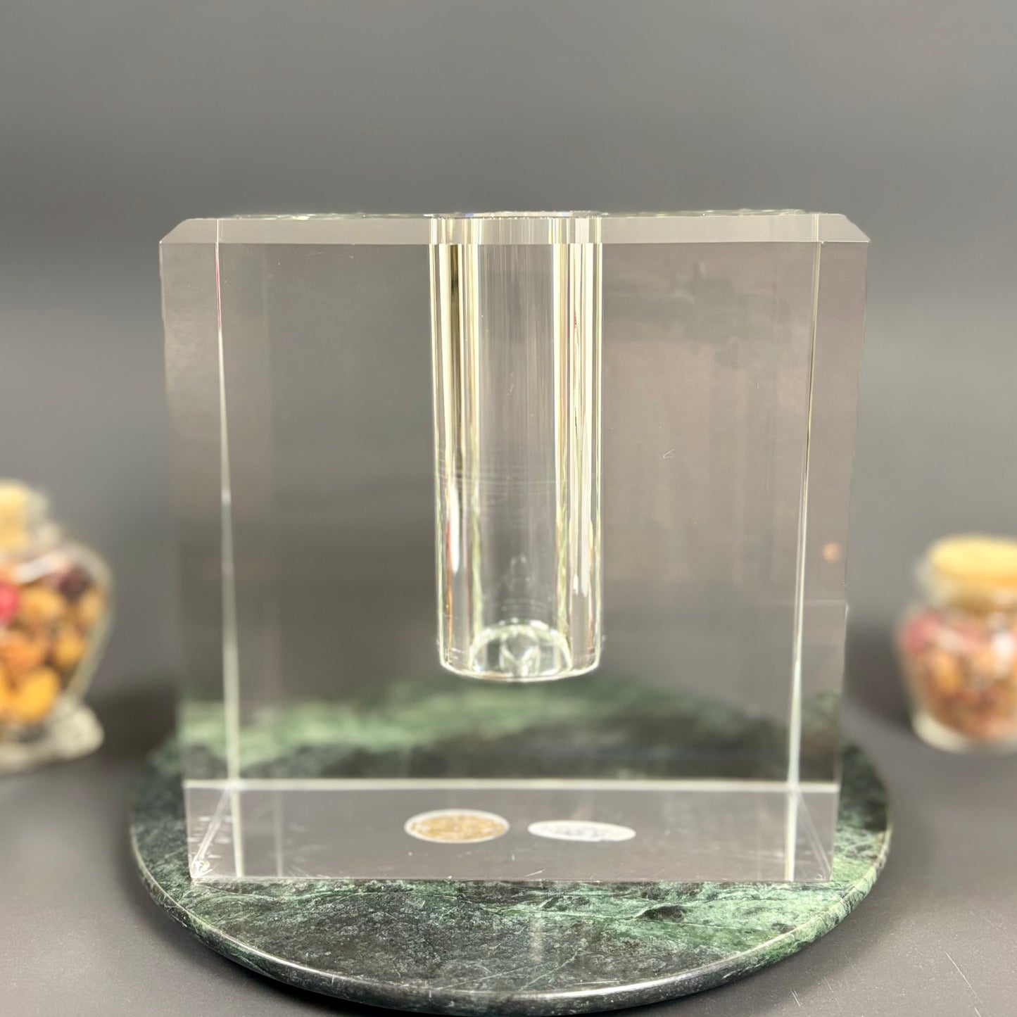 Vintage Heavy Crystal Bud Vase |⋆˙⟡ | Modernist Block Design