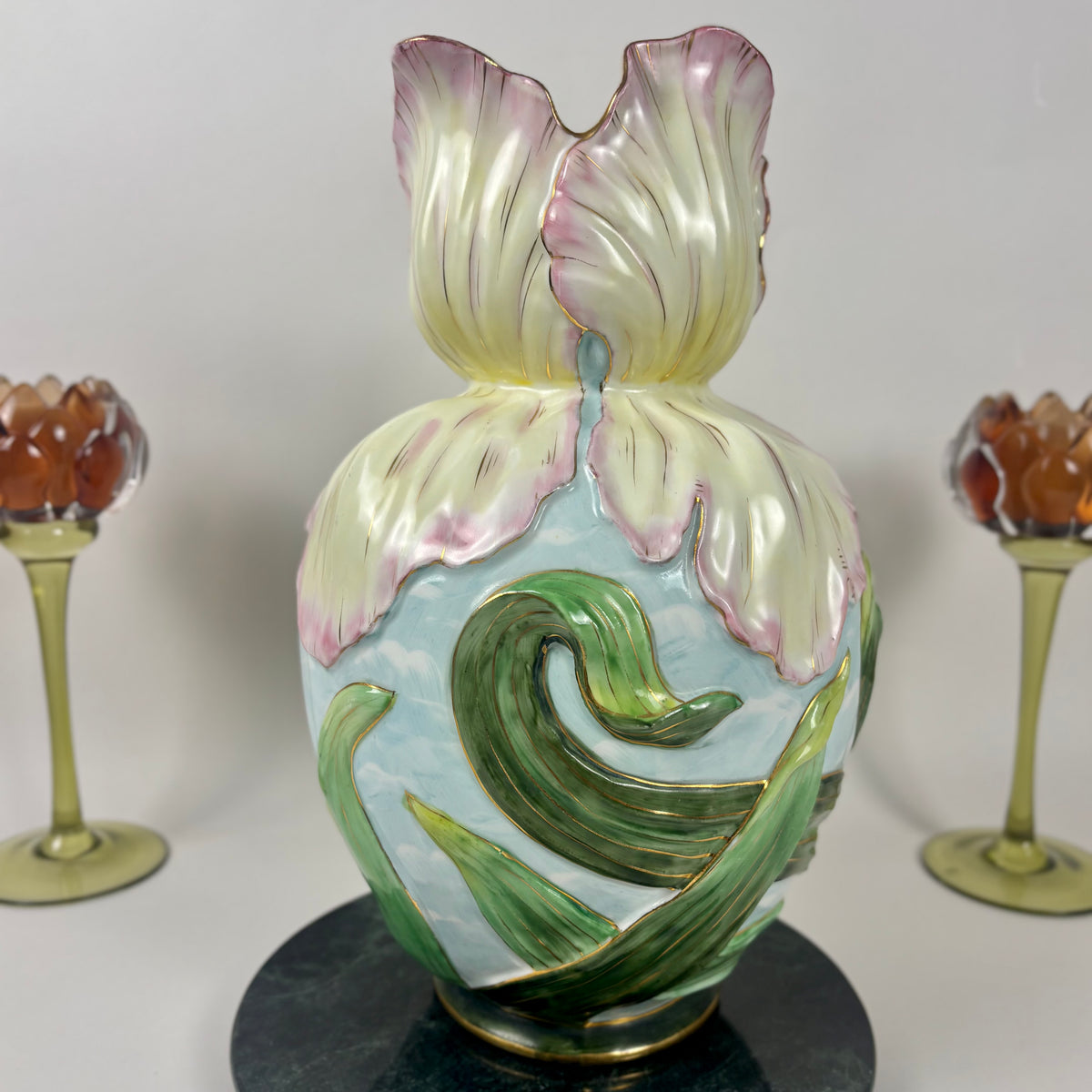 RARE Antique Vance Faience Co. & Wheeling Pottery |⋆˙⟡| Art Nouveau, Majolica Iris Vase
