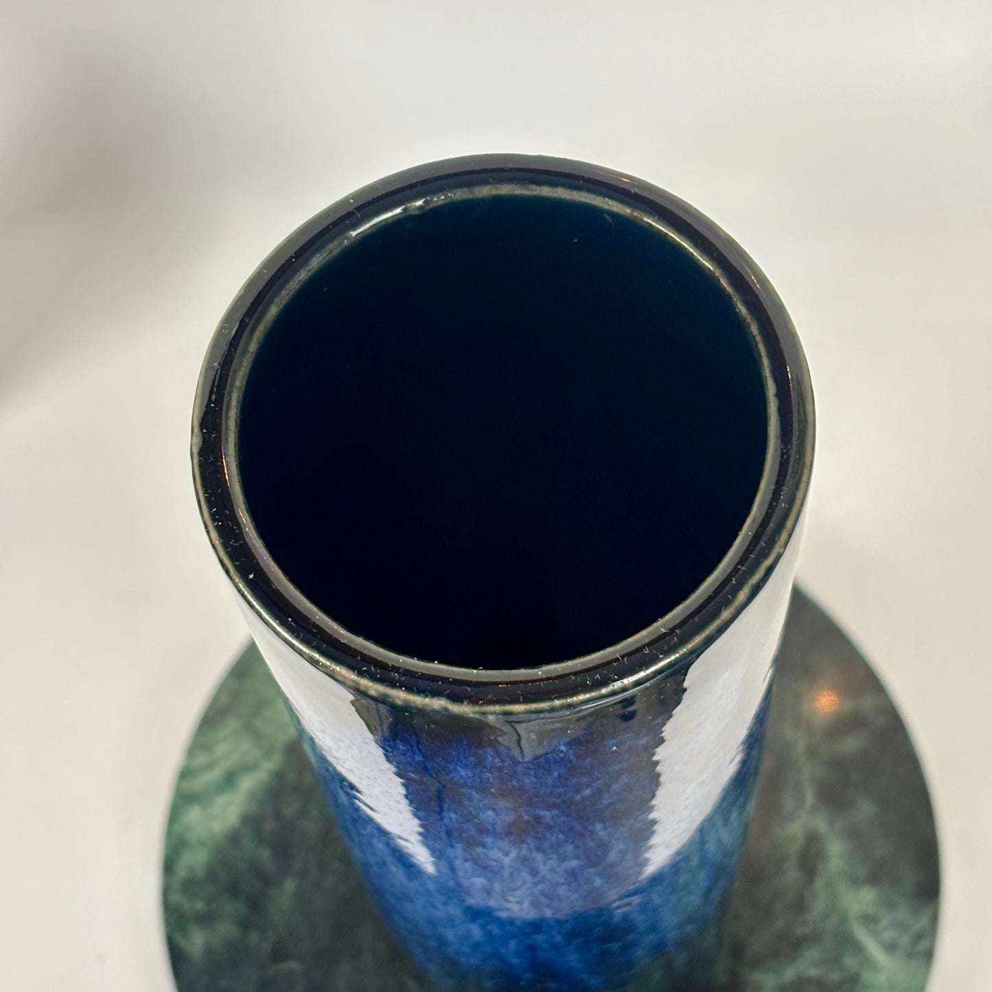 Vintage Japanese Cobalt Blue Drip Glaze Cylinder Vase |⋆˙⟡| Mid Century Modern Pottery