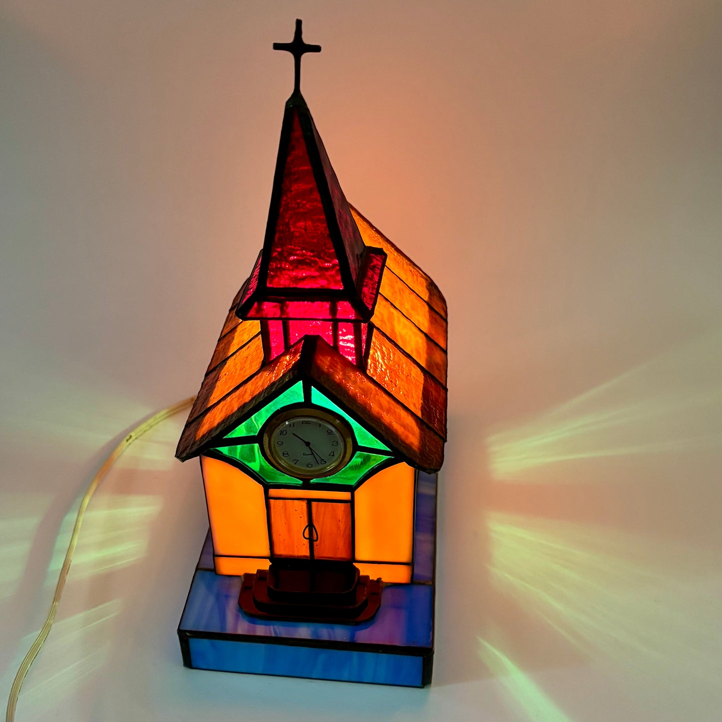Vintage Stained Glass Church Lamp |⋆˙⟡| with Clock