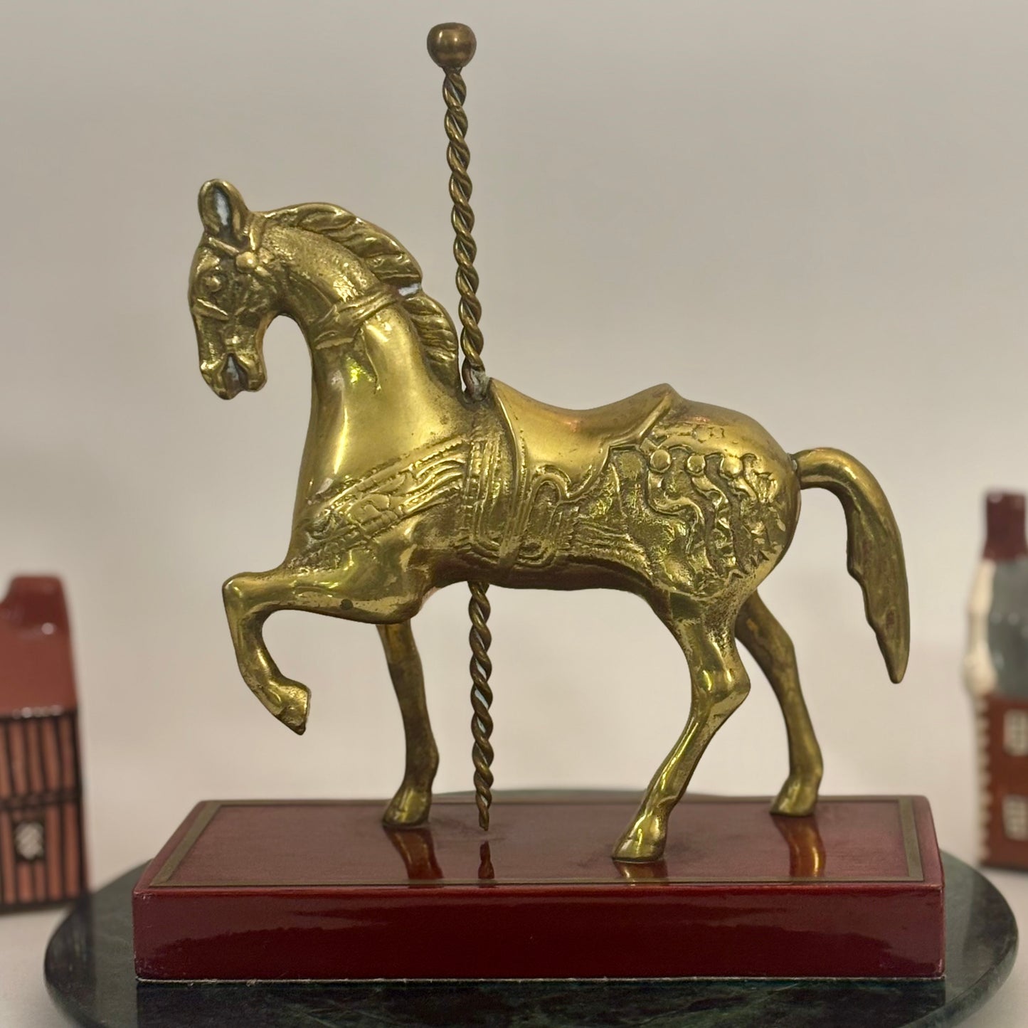 Vintage Brass Carousel Horse Figurine on Wood Base |⋆˙⟡ |  Mid Century Decor / Bookend / Shelf Accent