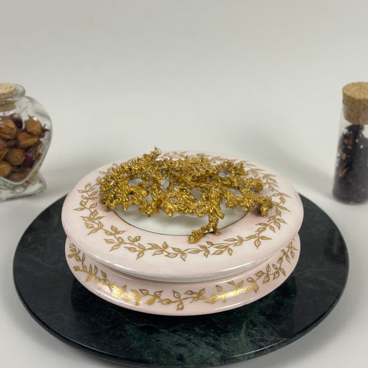 RARE Antique KT&K Lotus Ware |⋆˙⟡| Pink & Gold Porcelain Covered Dresser Box