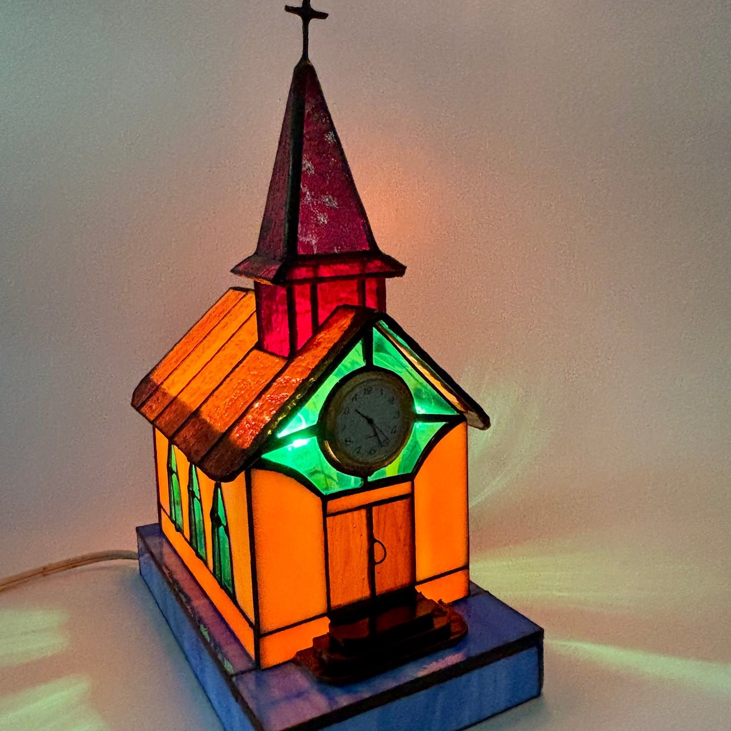 Vintage Stained Glass Church Lamp |⋆˙⟡| with Clock