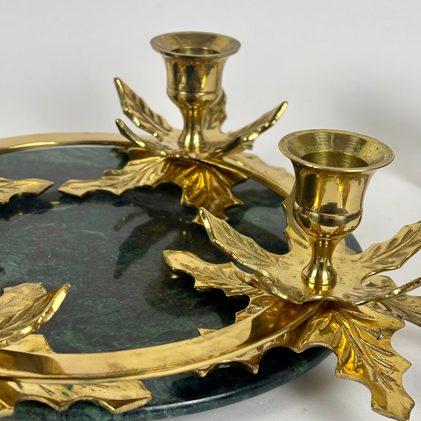 Vintage Hosley Solid Brass Leaf Wreath |⋆˙⟡| 4-Light Taper Candle Holder