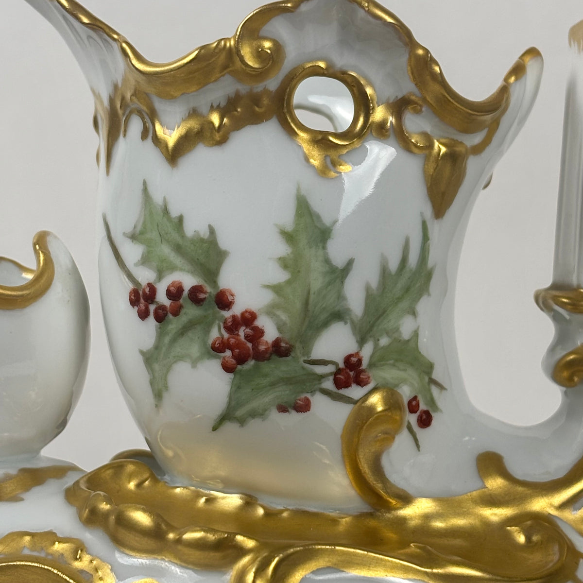 Antique Porcelain Holly Berry Desk Set |⋆˙⟡| Gold Gilt French Porcelain