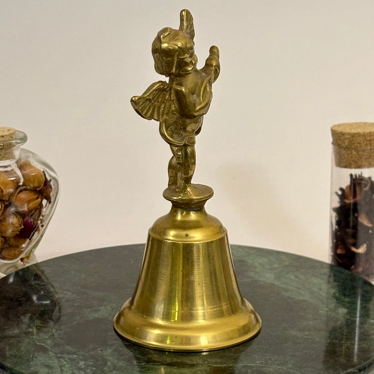 Vintage Brass Cherub Bell |⋆˙⟡ | Angel with Lute Hand Bell / Decorative Collectible