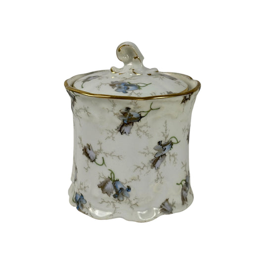 Antique Brown-Westhead, Moore & Co. Cauldon Porcelain Jar |⋆˙⟡| Blue Floral Lidded Vanity Jar