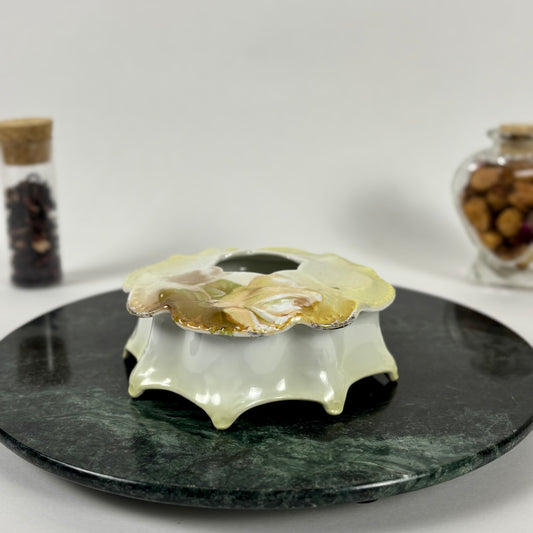 Antique German Porcelain Hair Receiver |⋆˙⟡| Hand Painted Yellow Roses Vanity Dish