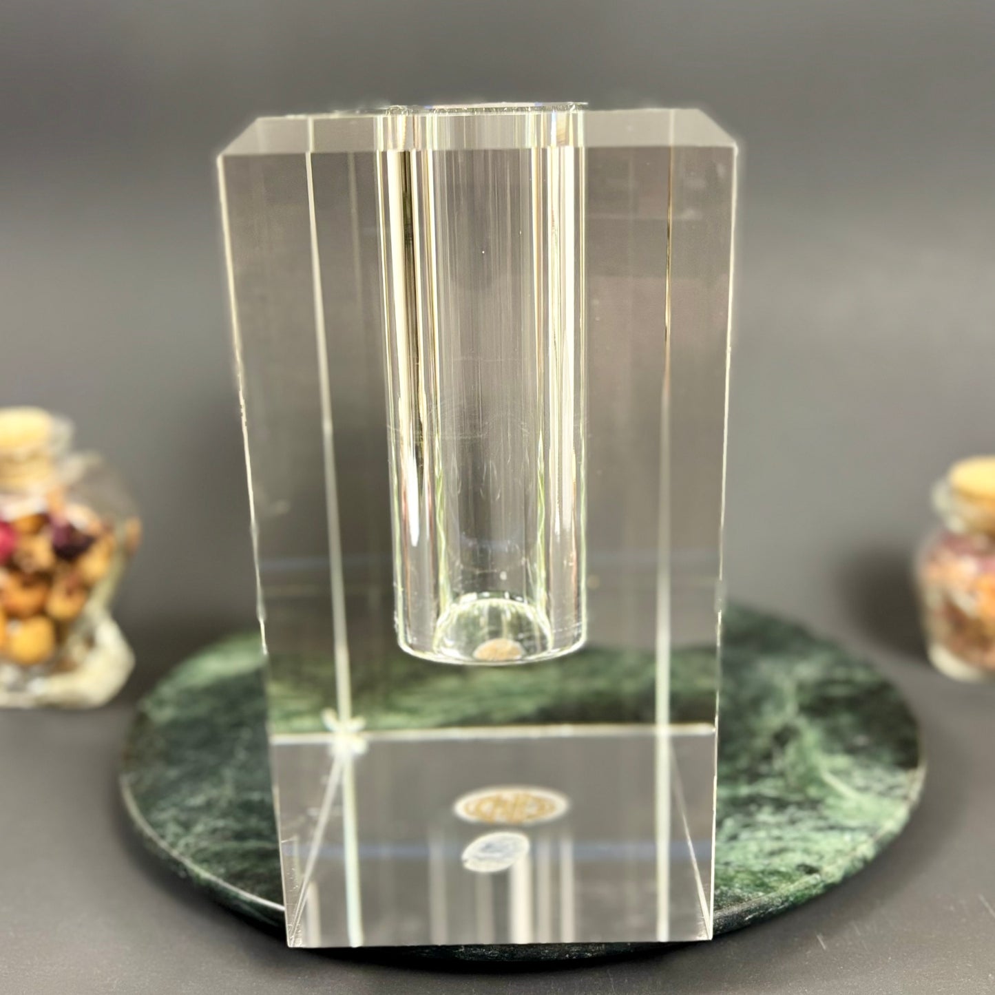 Vintage Heavy Crystal Bud Vase |⋆˙⟡ | Modernist Block Design