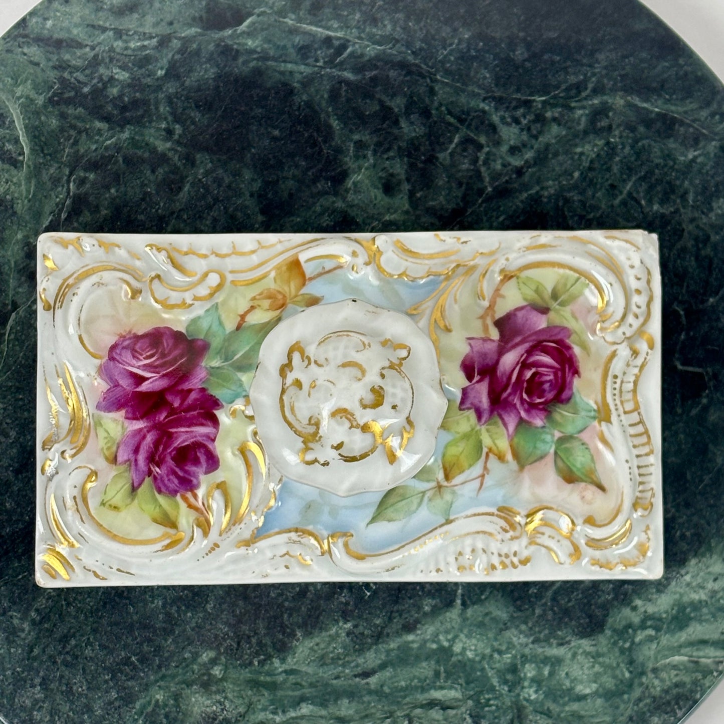 Vintage Porcelain Rose Paperweight |⋆˙⟡| with Gold Detail