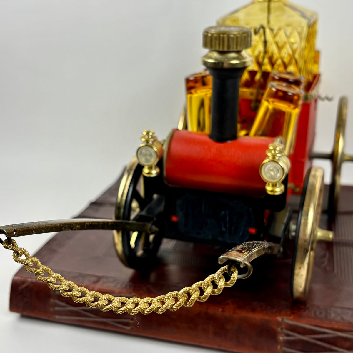 Vintage Japanese Musical Fire Wagon Decanter Set |⋆˙⟡| Amber Glass Barware
