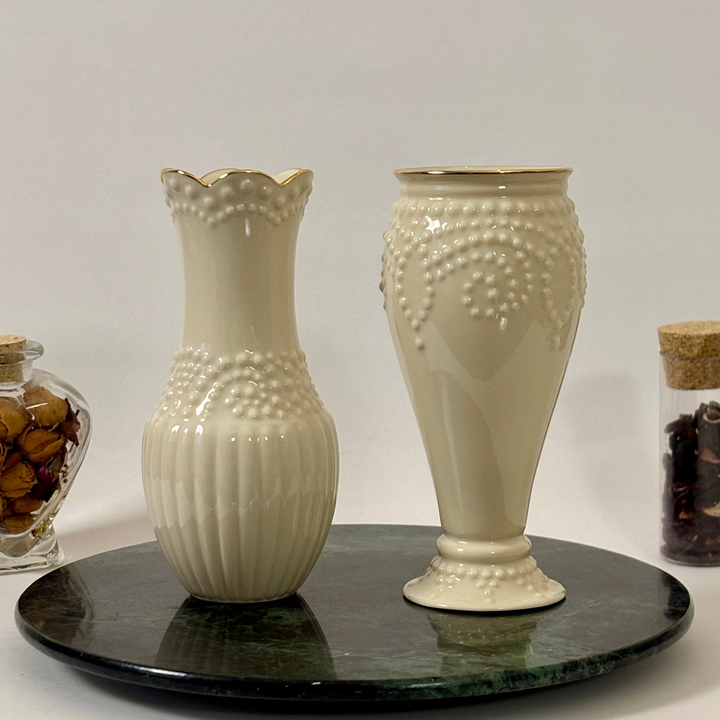 Vintage Lenox Ivory Vase Set ⋆˙⟡ Pair of Cream Porcelain Bud Vases with Gold Trim