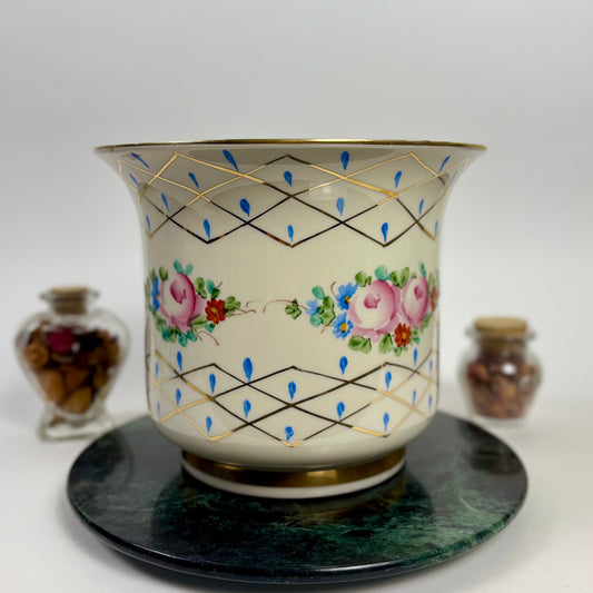 Vintage Hand Painted Floral Cachepot Planter Vase |⋆˙⟡ | Gold Trim Porcelain Planter