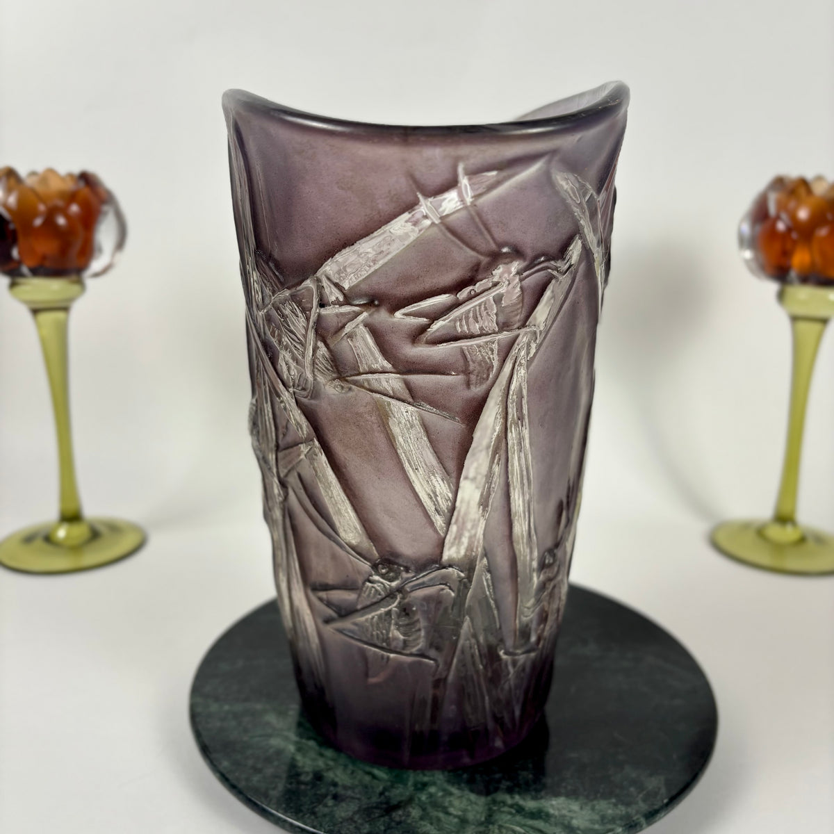 Phoenix Glass Co. “Katydid” Purple Flared Vintage Vase |⋆˙⟡| Grasshopper Art Glass, c. 1930s