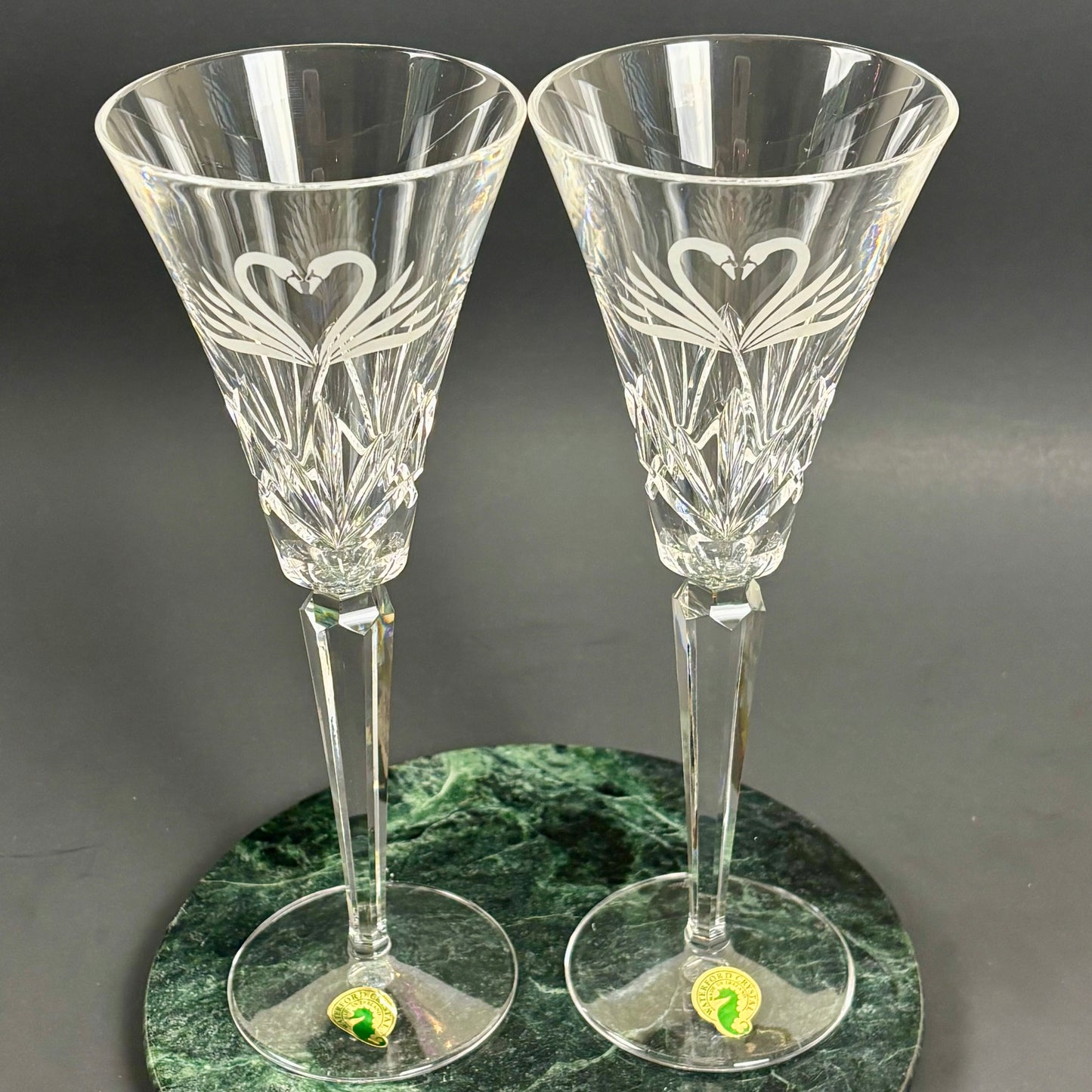 Waterford Crystal Wedding Collection Swan Champagne Flutes |⋆˙⟡| Set of 2 with Box