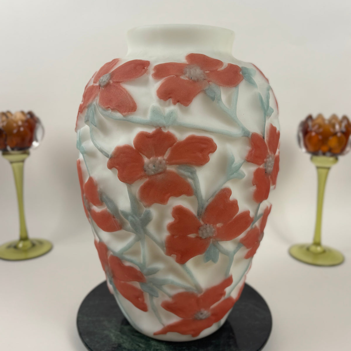 Vintage Consolidated Glass Dogwood Vase |⋆˙⟡| Art Deco Coral Flowers