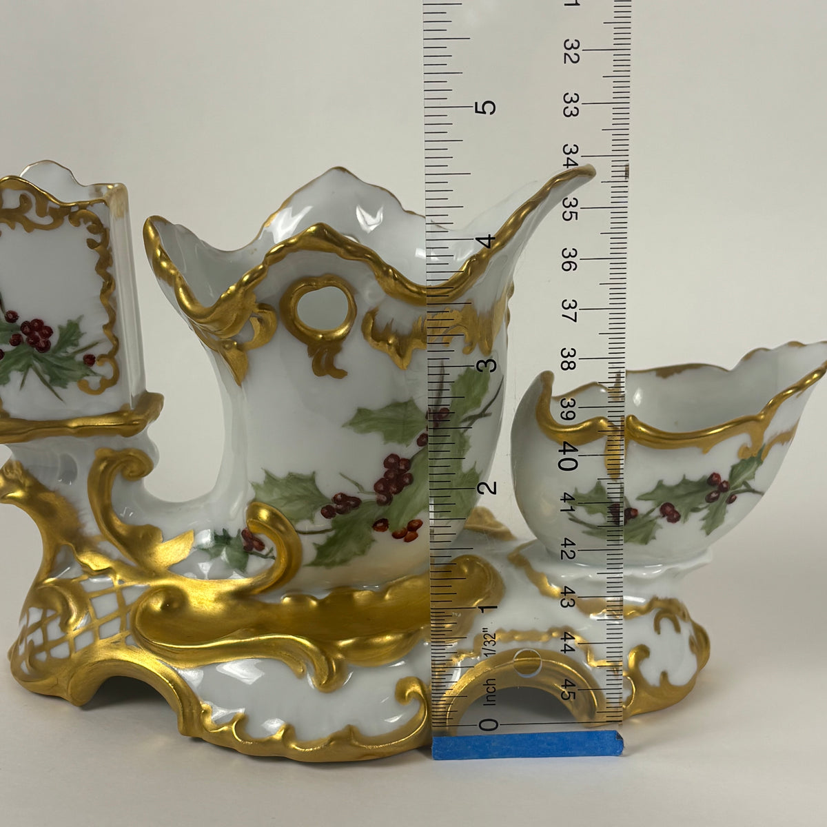 Antique Porcelain Holly Berry Desk Set |⋆˙⟡| Gold Gilt French Porcelain