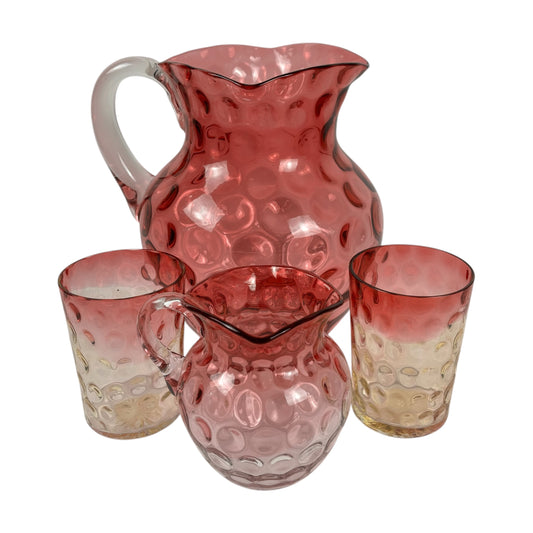 Antique Cranberry & Rubina Coin Dot, Spot Optic Glass |⋆˙⟡| Pitcher & Tumbler Set