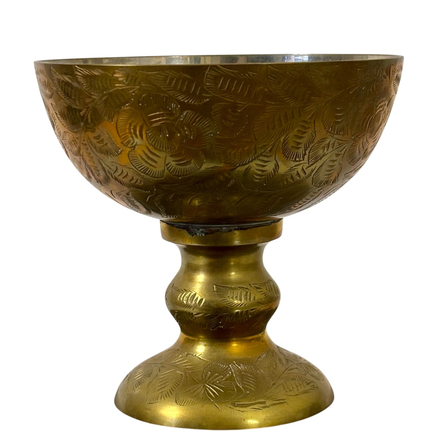 Vintage Sarna Brass Pedestal Bowl |⋆˙⟡ | Etched Brass Compote Dish – Made in India