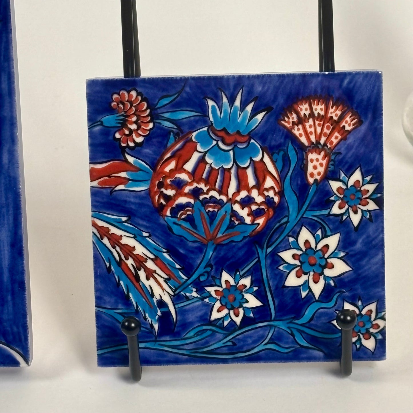 Handmade Turkish Ceramic Tiles, Set of 2 |⋆˙⟡ | Fettah Kütahya Floral Tiles