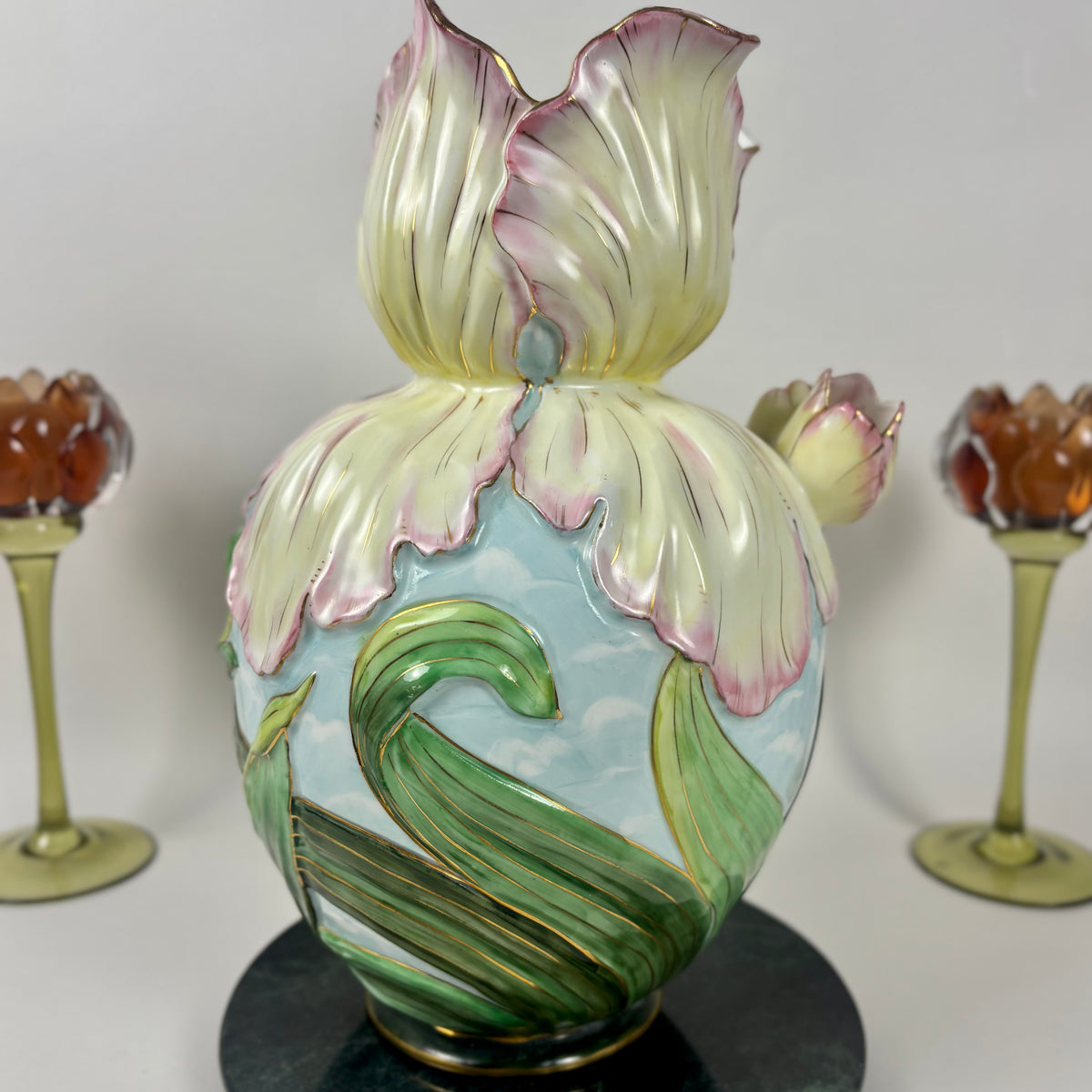 RARE Antique Vance Faience Co. & Wheeling Pottery |⋆˙⟡| Art Nouveau, Majolica Iris Vase