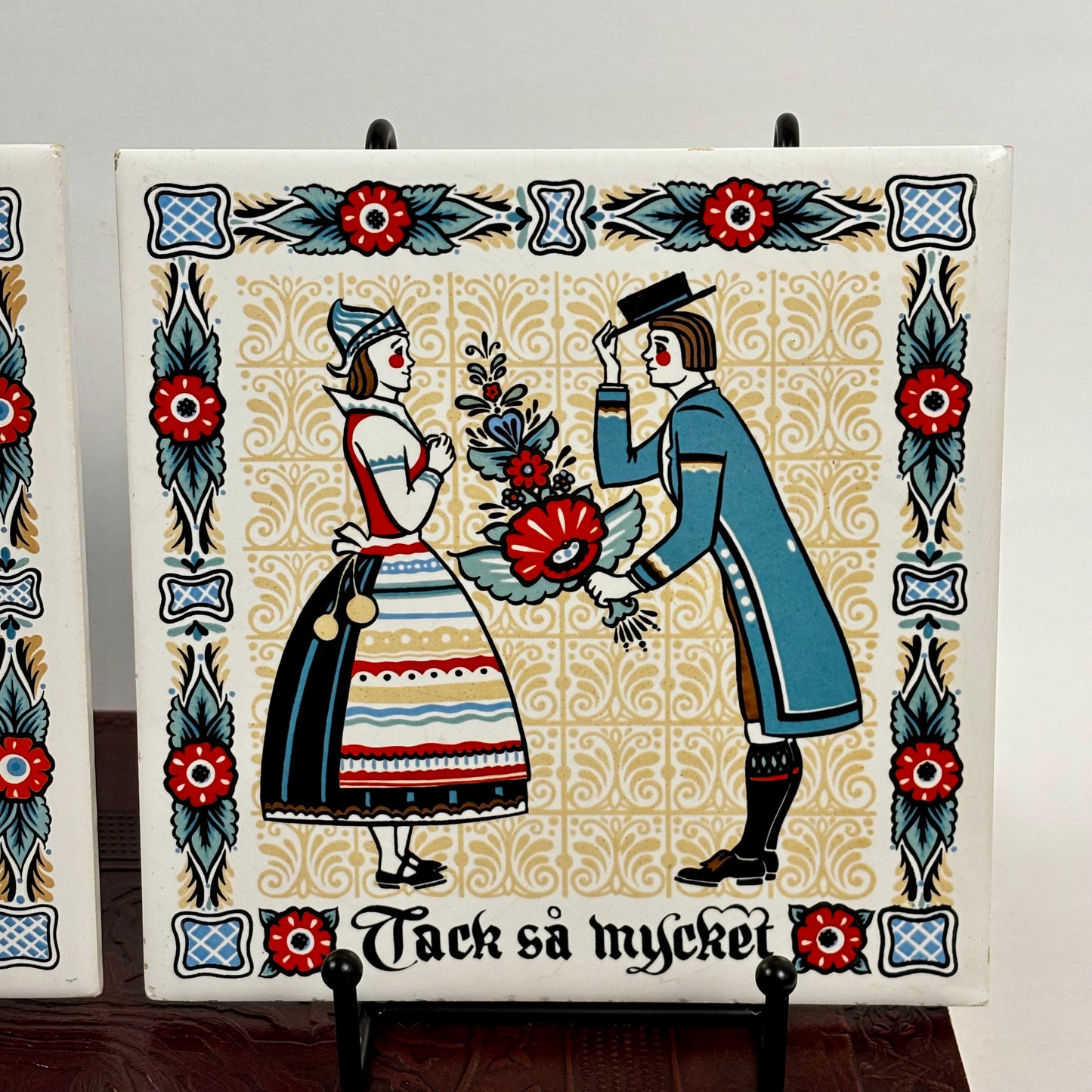 Vintage Berggren Trayner Scandinavian Folk Art |⋆˙⟡ | Ceramic Tile Wall Plaque, Set of 2