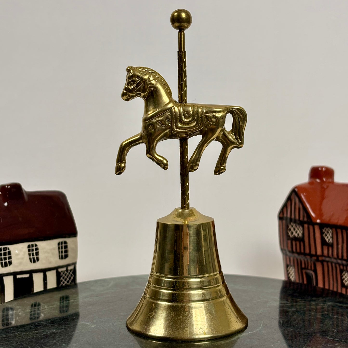 Vintage Brass Carousel Horse Bell ⋆˙⟡ Mid Century Brass Horse Desk Bell / Equestrian Decor