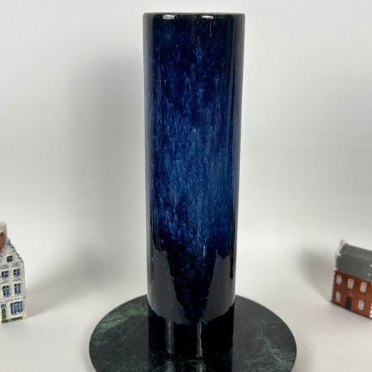Vintage Japanese Cobalt Blue Drip Glaze Cylinder Vase |⋆˙⟡| Mid Century Modern Pottery