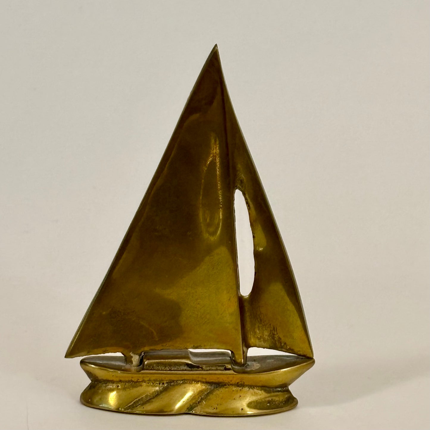 Vintage Brass Plated Sailboat Figurine ⋆˙⟡  Mid Century Nautical Boat Sculpture / Coastal Shelf Decor