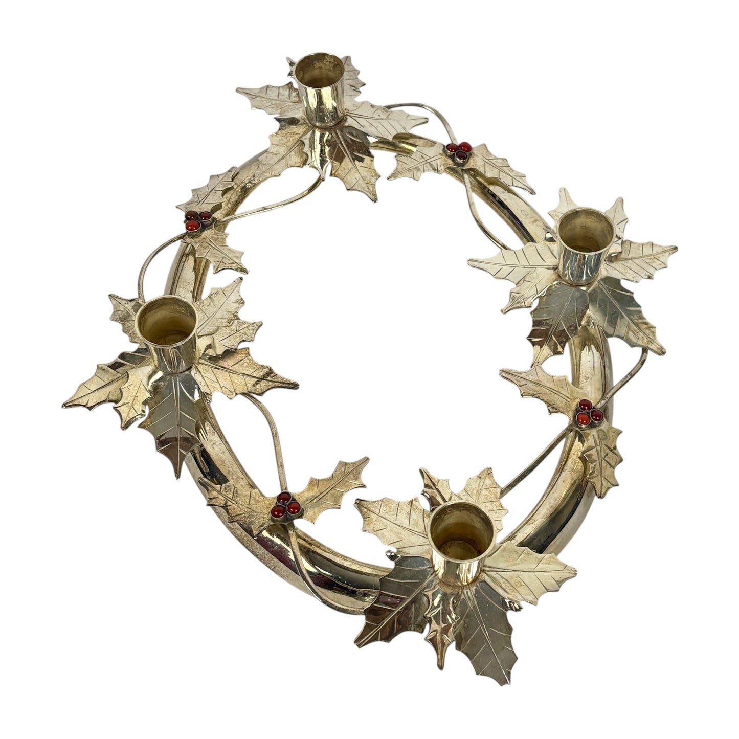 Vintage Silver Tone Metal Holly Advent Wreath Candle Holder |⋆˙⟡| Christmas Centerpiece, Made in India