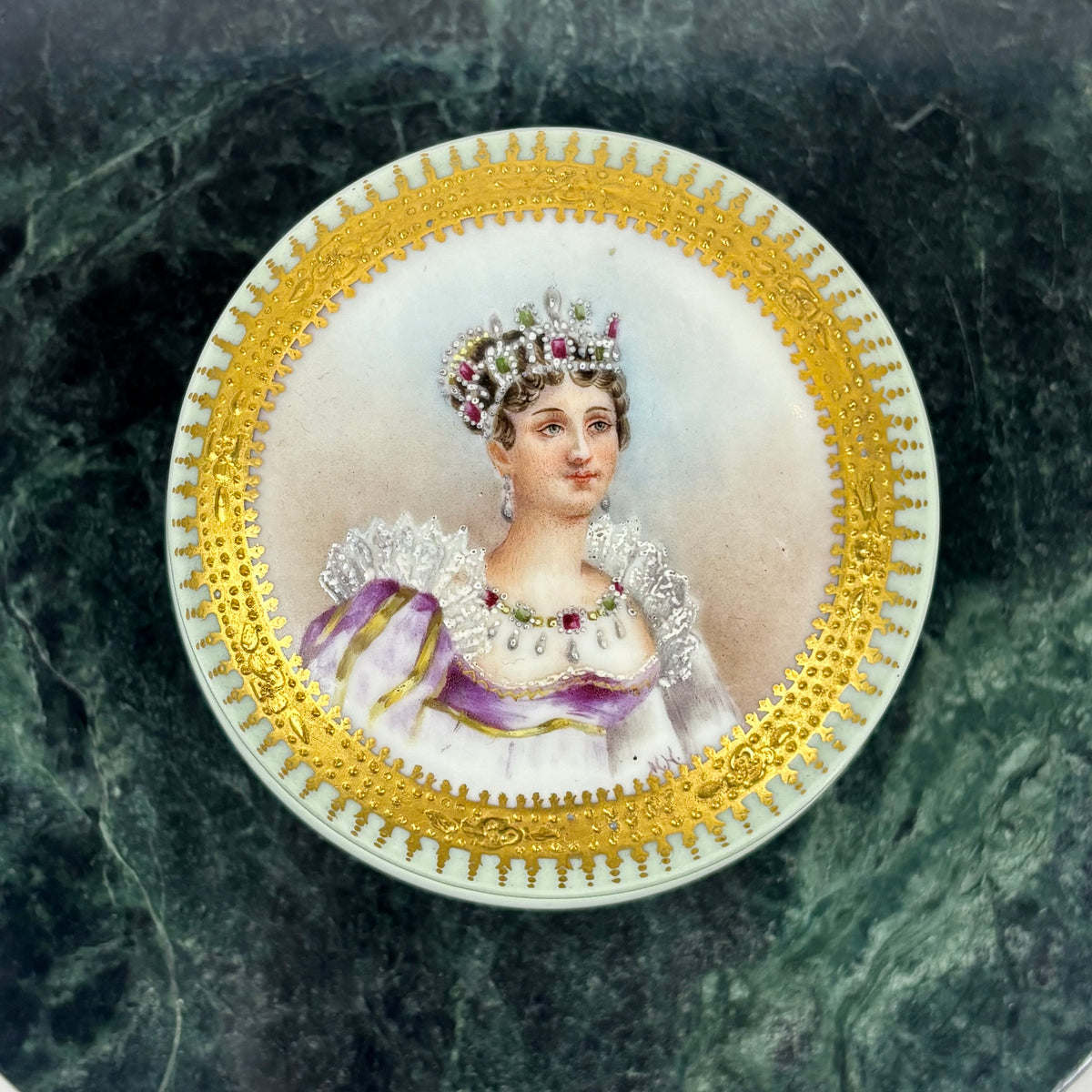 Antique Hand Painted Porcelain Portrait |⋆˙⟡| Trinket Box with Gold Gilt