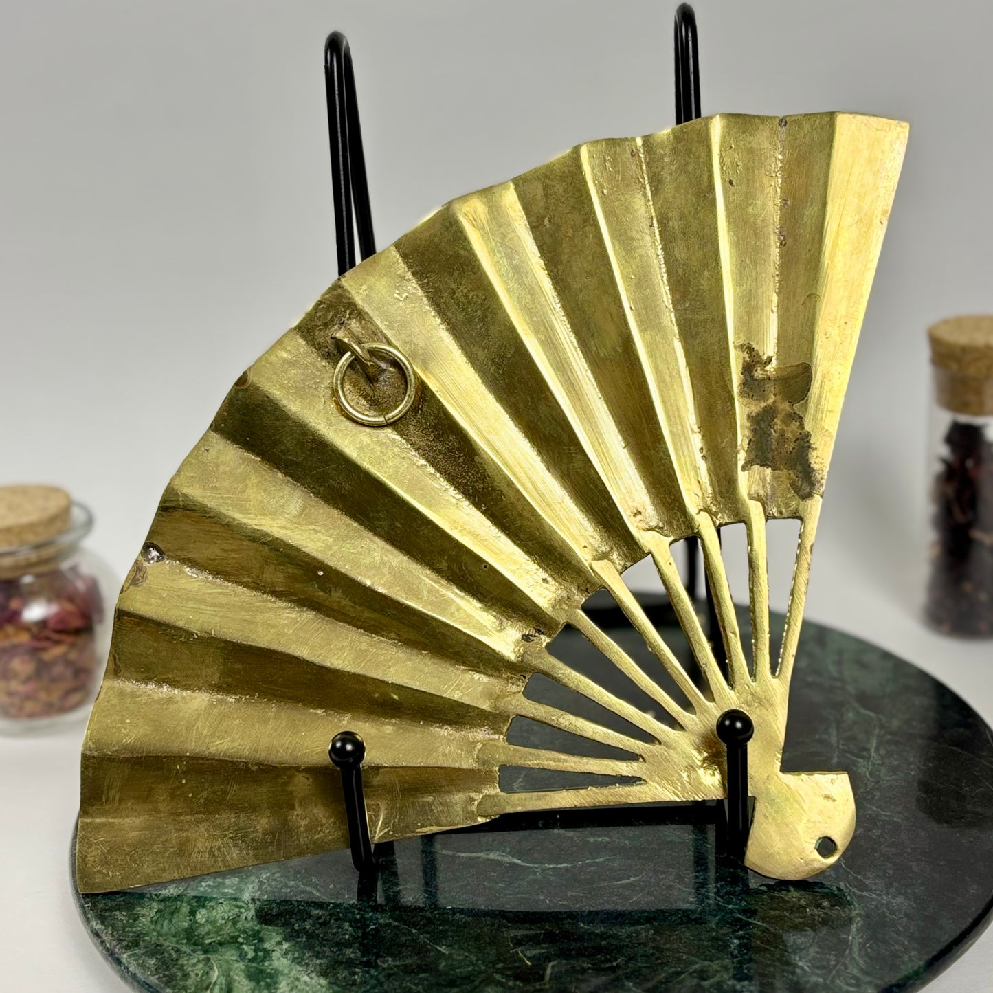 Vintage Brass Japanese Fan Wall Hanging |⋆˙⟡| Embossed Phoenix