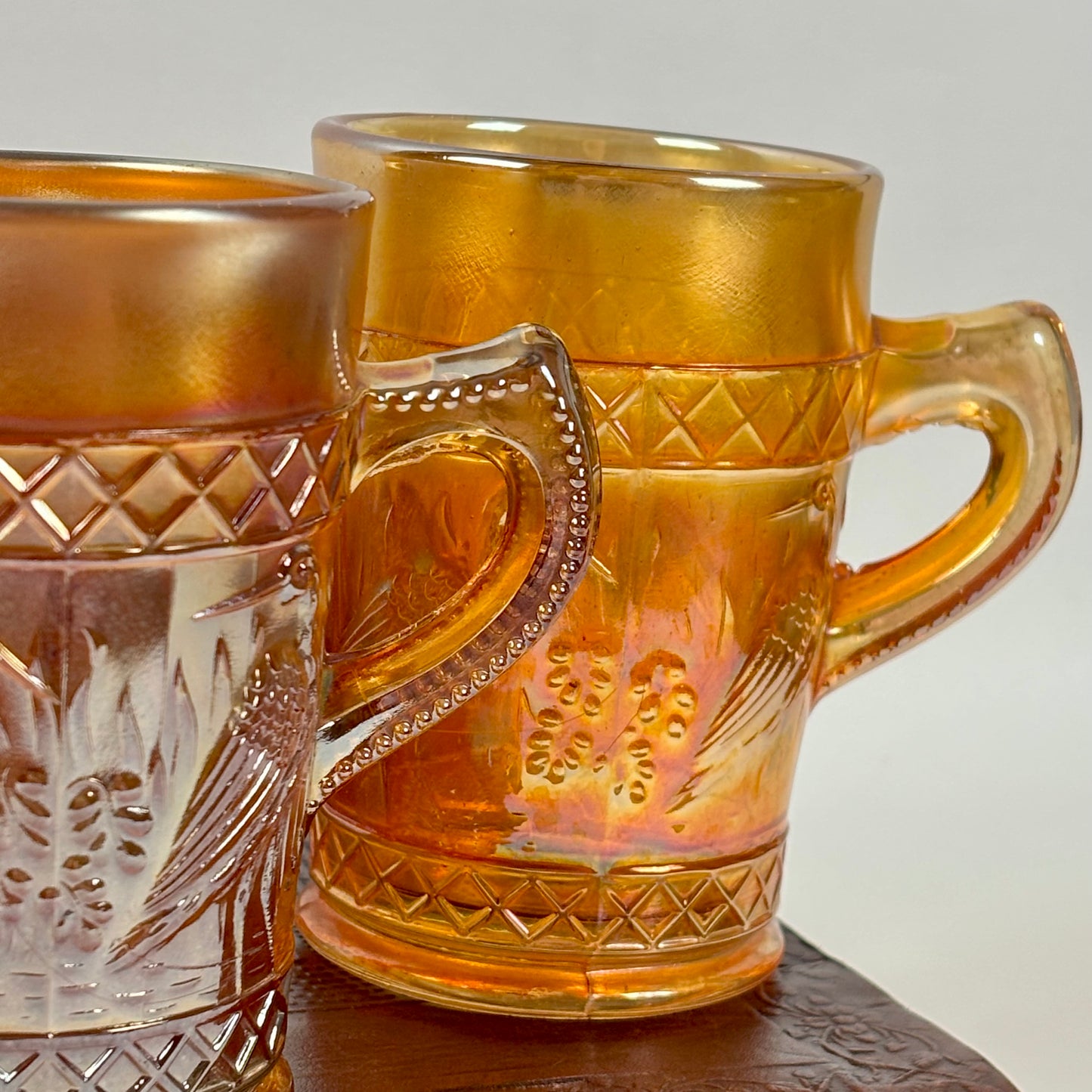 Antique Dugan Stork & Rushes Carnival Glass Mugs – Set of 4 |⋆˙⟡| Circa 1910