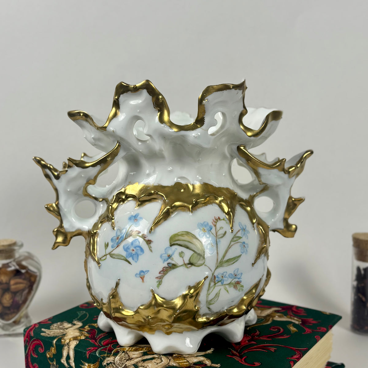 Antique Hand-Painted Floral Vase |⋆˙⟡| Ohio Valley China, Victorian Gold Gilt, c. 1897