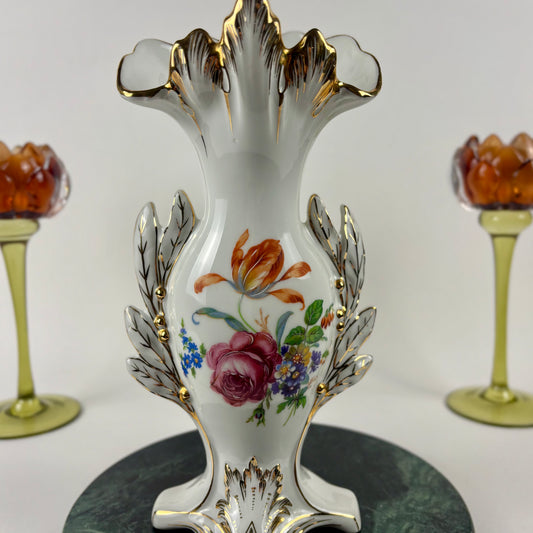 Vintage Limoges AJCO Bridal Vase |⋆˙⟡| Old Paris Style Floral Porcelain, c. 1950s