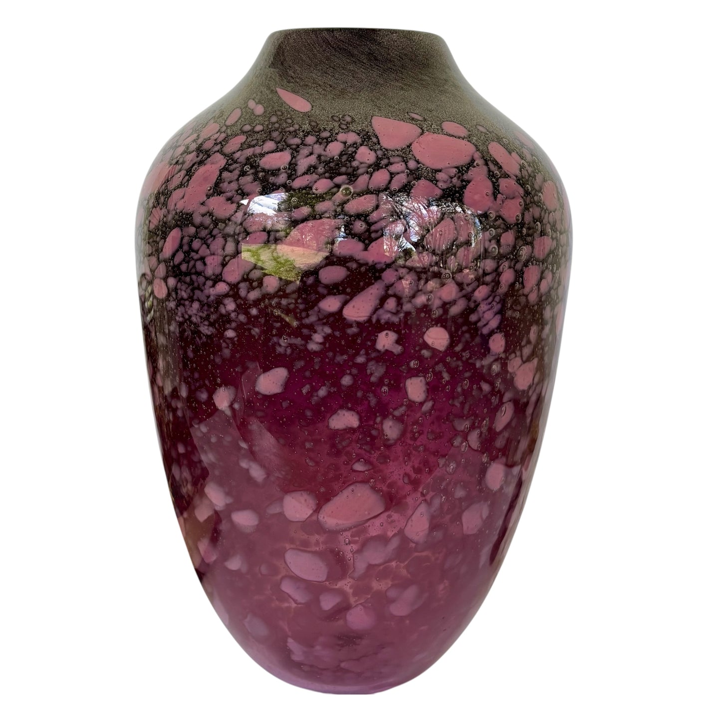 90's Signed Hand Blown Pink Art Glass Vase ⋆˙⟡ Cranberry Bubble / Mottled Studio Glass
