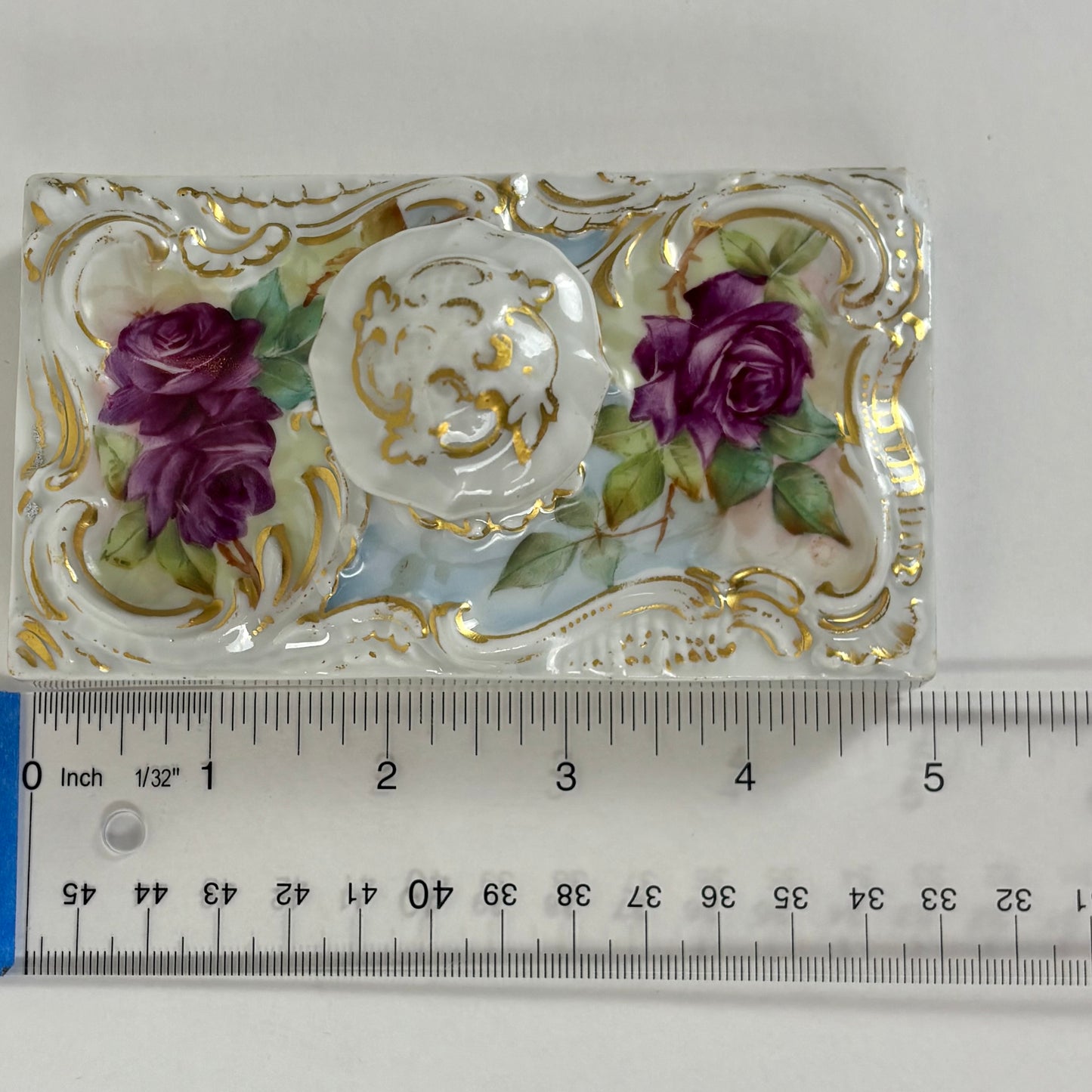 Vintage Porcelain Rose Paperweight |⋆˙⟡| with Gold Detail