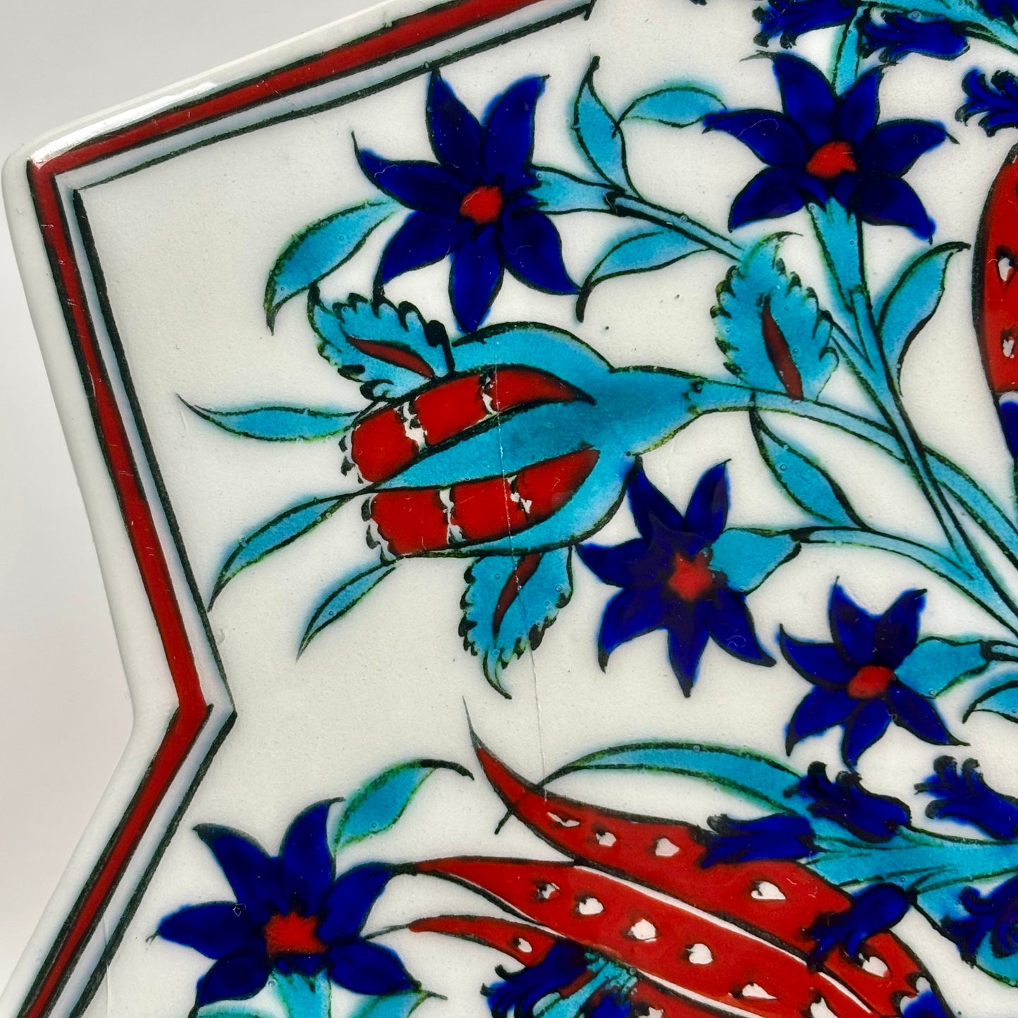 Handmade Turkish Floral Star Ceramic Tile |⋆˙⟡ | Iznik Style