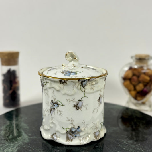 Antique Brown-Westhead, Moore & Co. Cauldon Porcelain Jar |⋆˙⟡| Blue Floral Lidded Vanity Jar