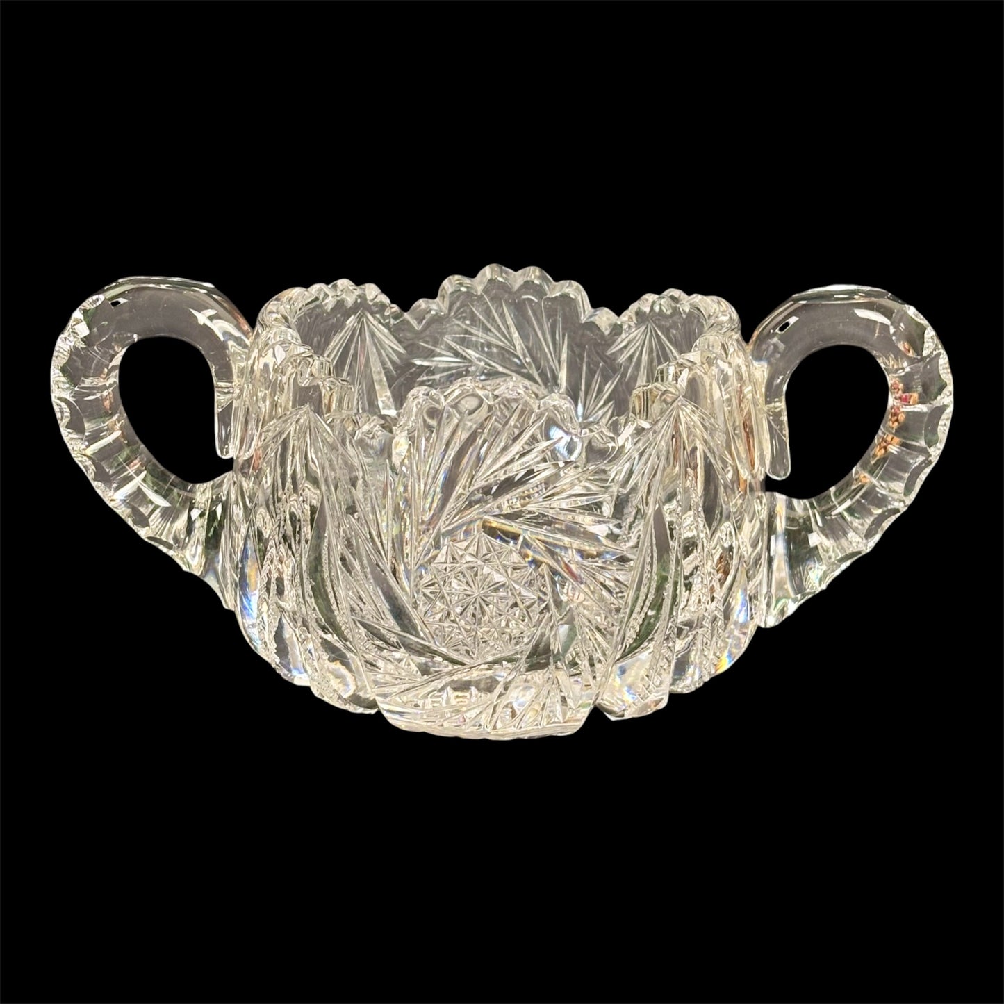 Vintage Cut Crystal Double Handle Bowl |⋆˙⟡| Starburst Design