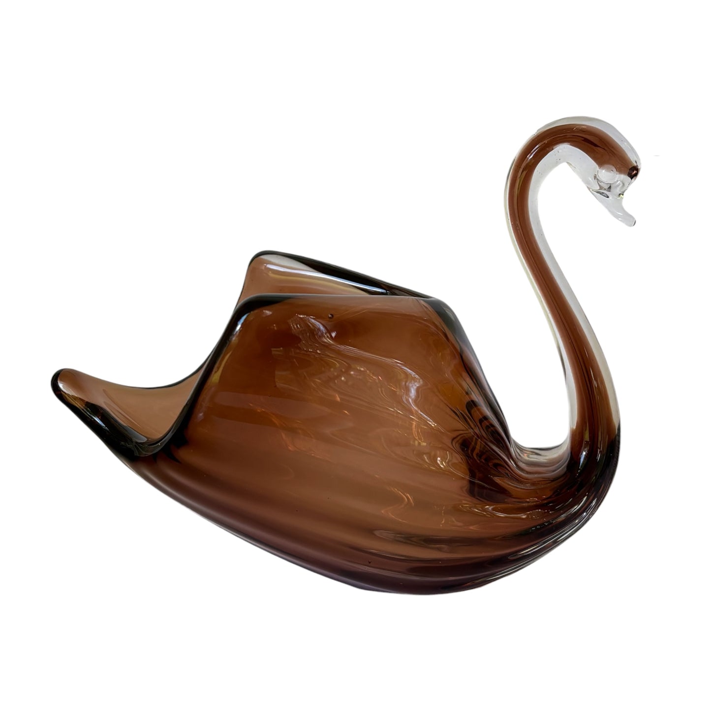 Vintage Amber Glass Swan |⋆˙⟡ |  Mid Century Art Glass Bird Planter / Candy Dish