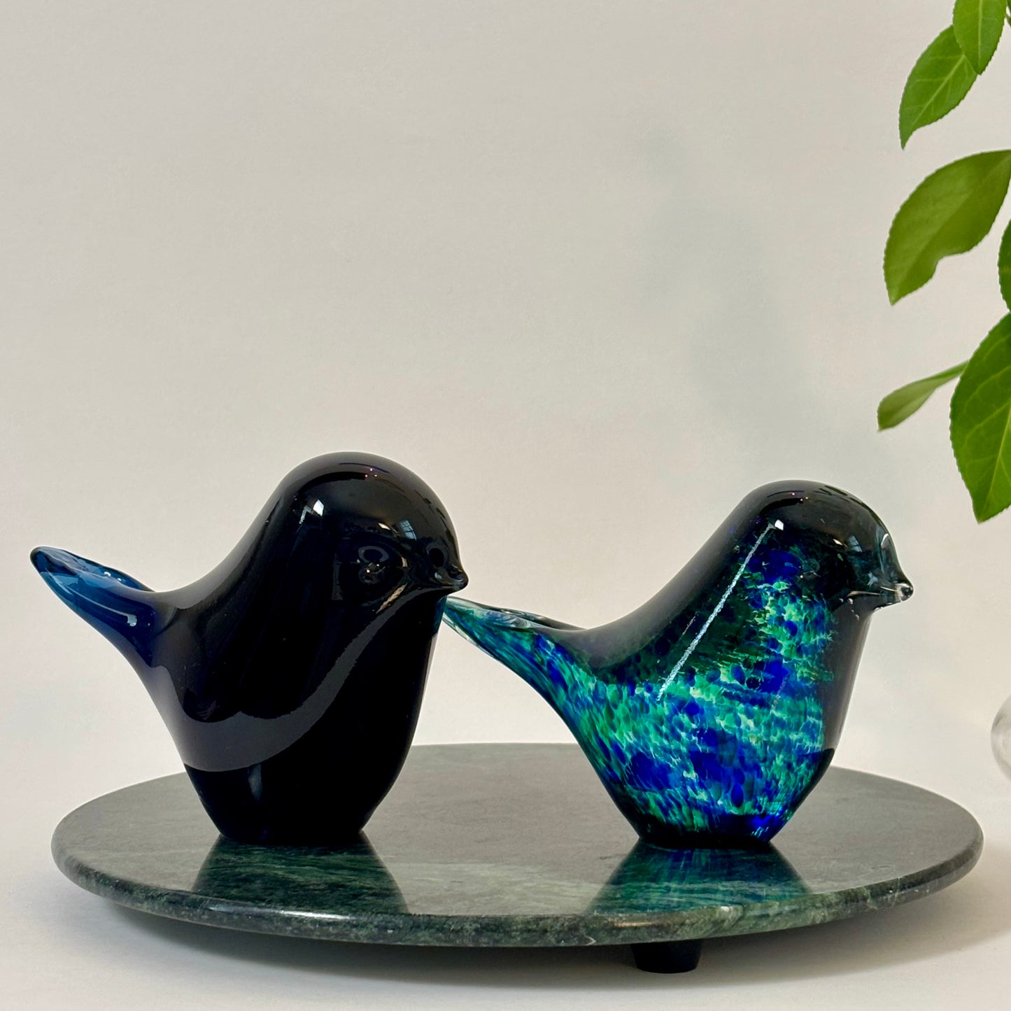 Vintage Wedgwood Glass Bird Figurines |⋆˙⟡ | Signed Blue & Teal Art Glass Bird Pair, Made in England