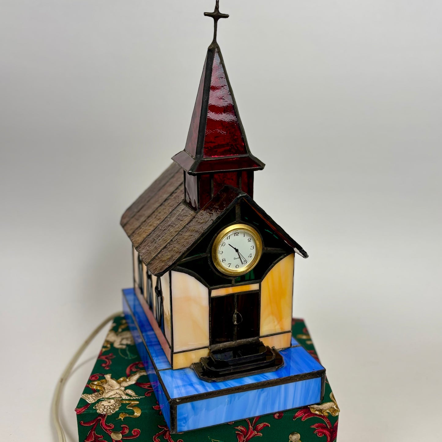 Vintage Stained Glass Church Lamp |⋆˙⟡| with Clock