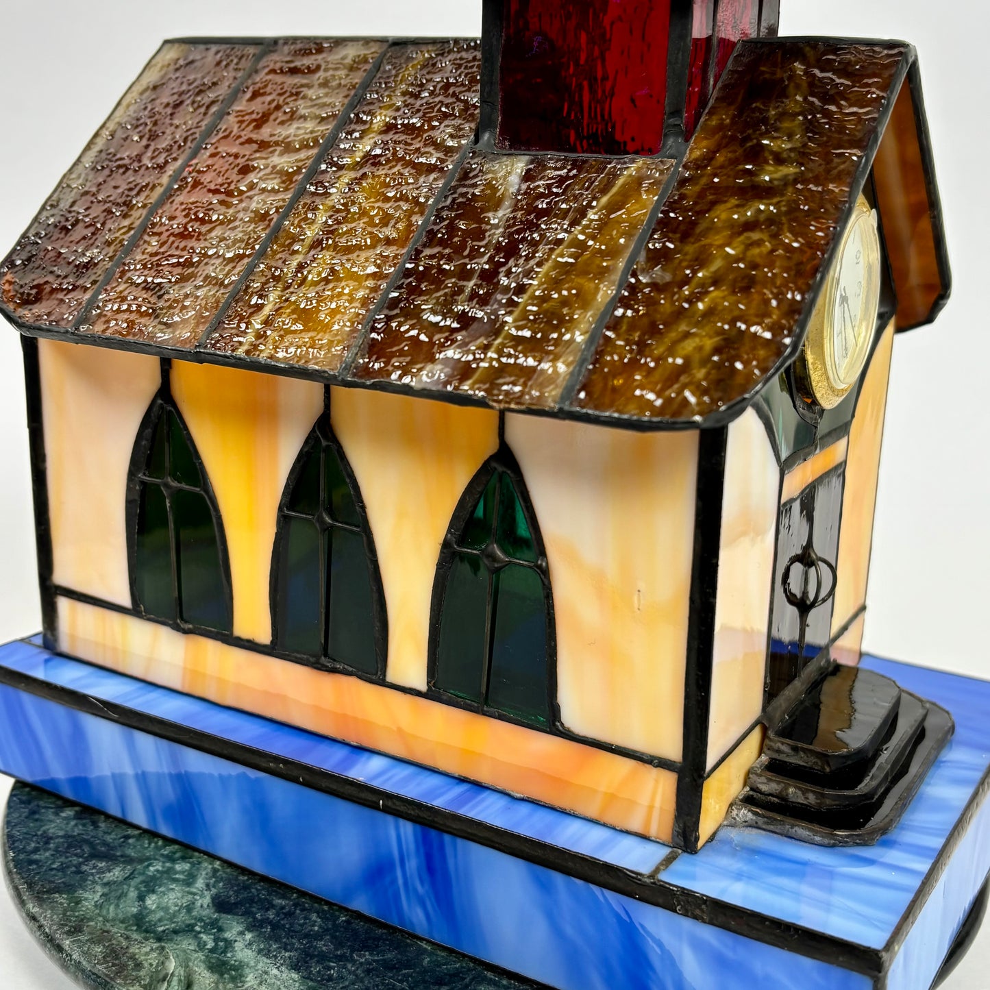 Vintage Stained Glass Church Lamp |⋆˙⟡| with Clock
