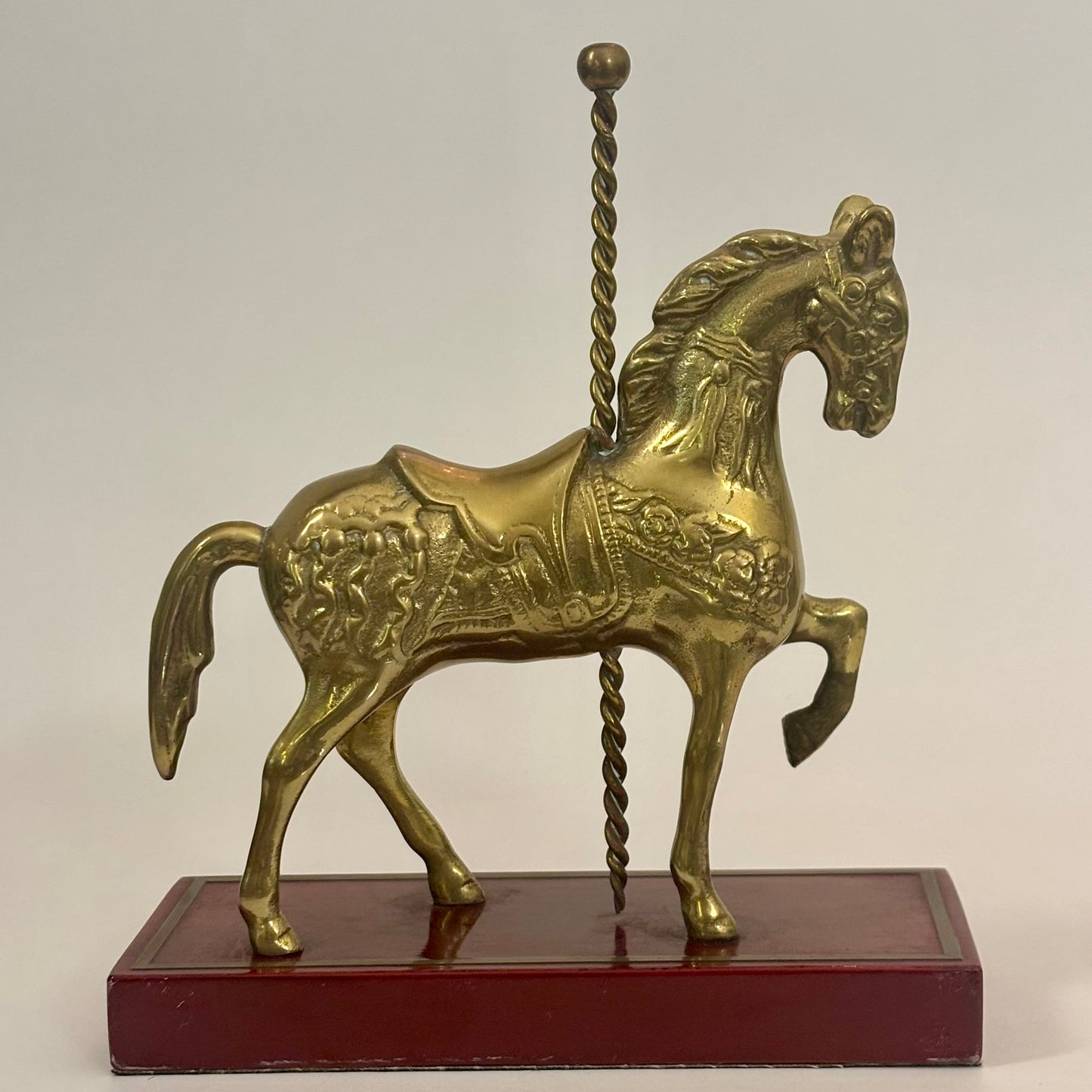 Vintage Brass Carousel Horse Figurine on Wood Base |⋆˙⟡ |  Mid Century Decor / Bookend / Shelf Accent